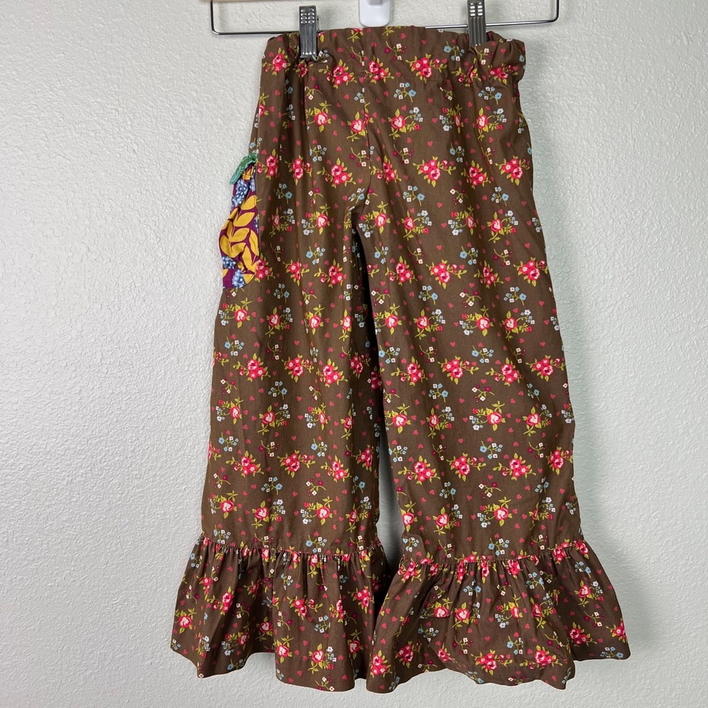 Matilda Jane Paint by Numbers Brown Floral Taylor Ruffle Pants Kids Size 8 - Picture 6 of 7